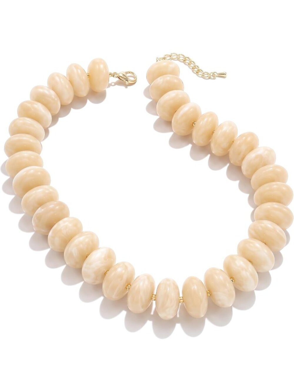 Women's Marbled Beige Bead Necklace Thick Disc Choker Summer Beach Jewelry